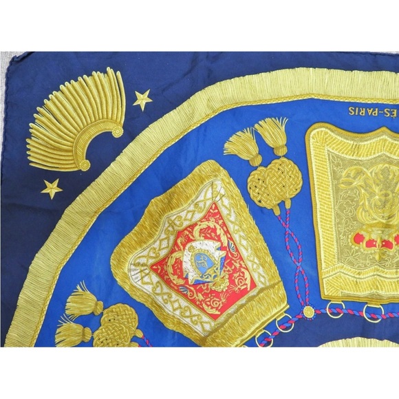 Hermes Gold and Blue Silk Scarf - Picture 2 of 15